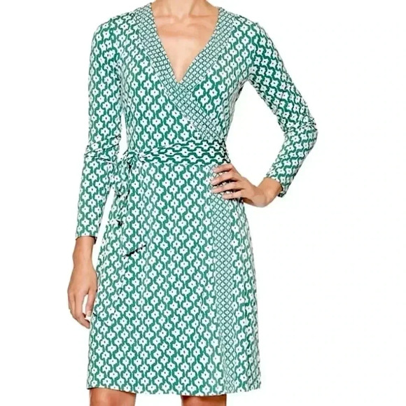 Banana Republic New Stretch Knit Wrap Dress Geo Print Office Career Midi Knee - Picture 1 of 9